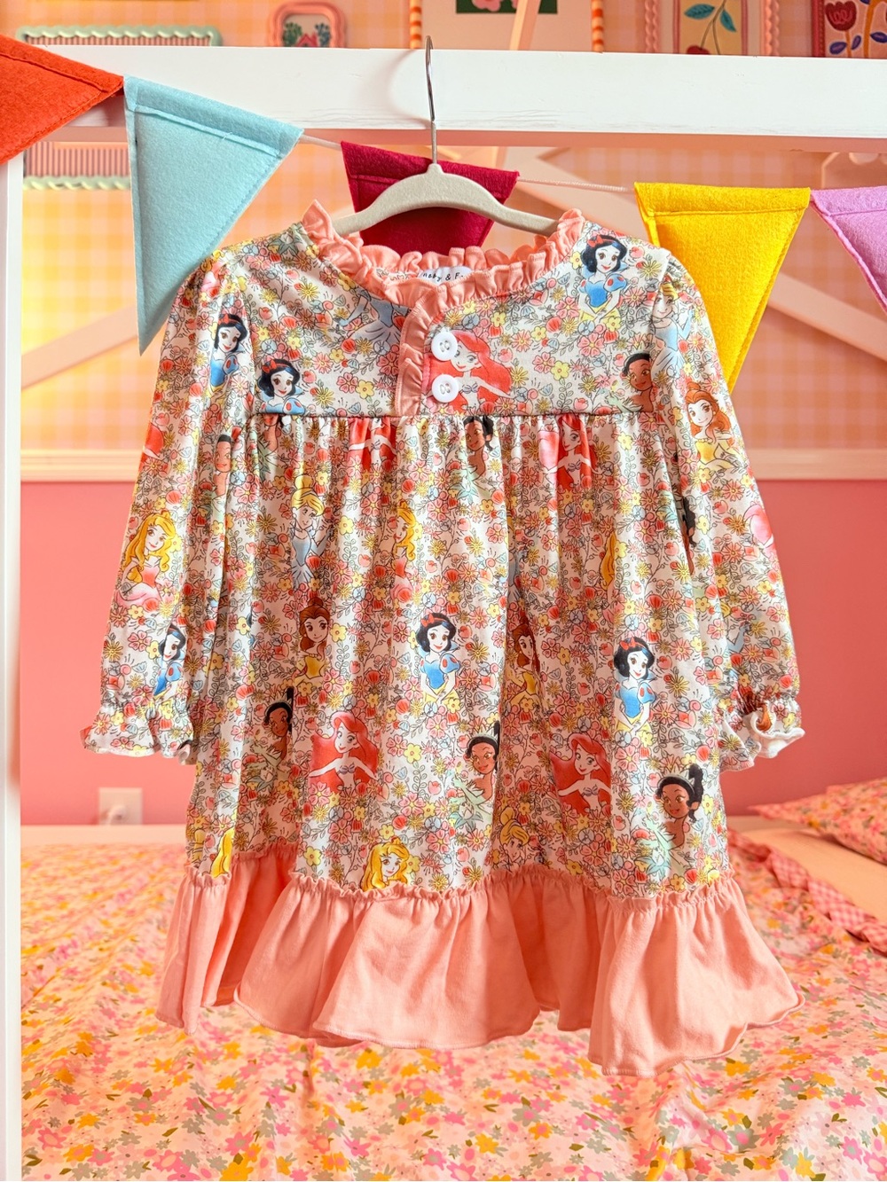 Girls' Coral Princess Print Ruffle Nightgown
